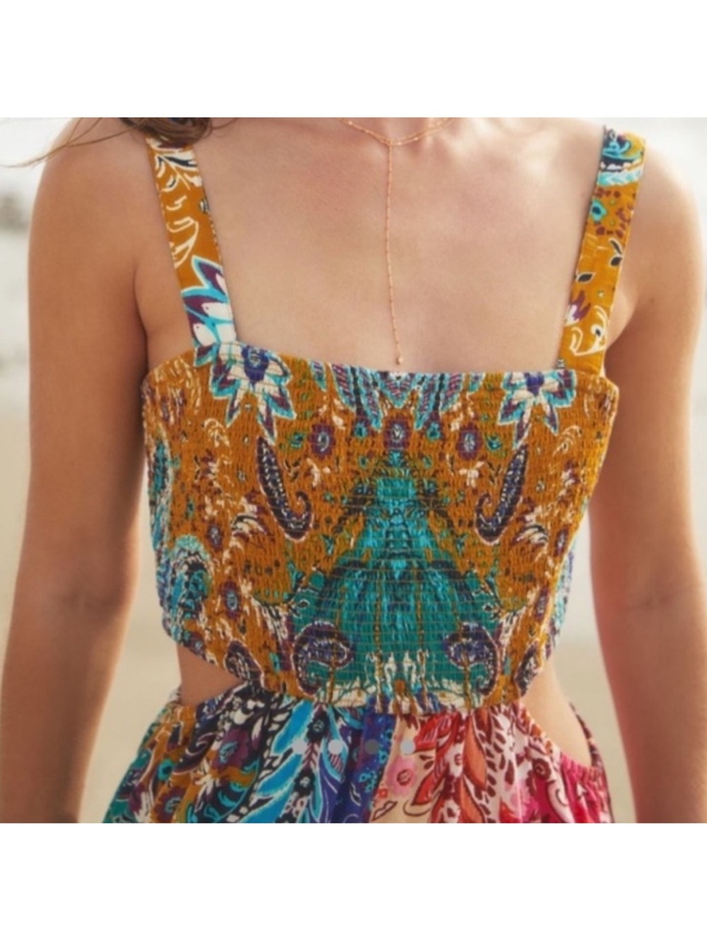 Anthropologie Piper Cut Out Paisley Patchwork Wide Leg Jumpsuit Size Medium - Picture 3 of 12